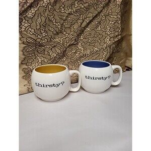 CERAMIC SET OF TWO LARGE THIRSTY? COFFEE MUGS Used In Display